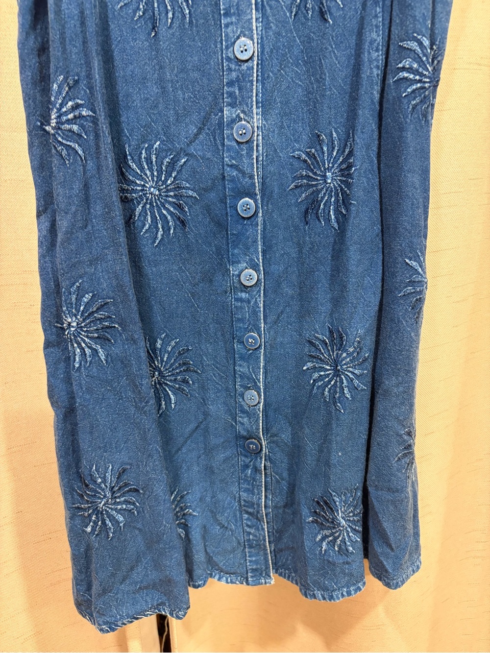 Vintage Raya Sun Blue Denim Button-Front Sunburst Dress - Picture 3 of 14